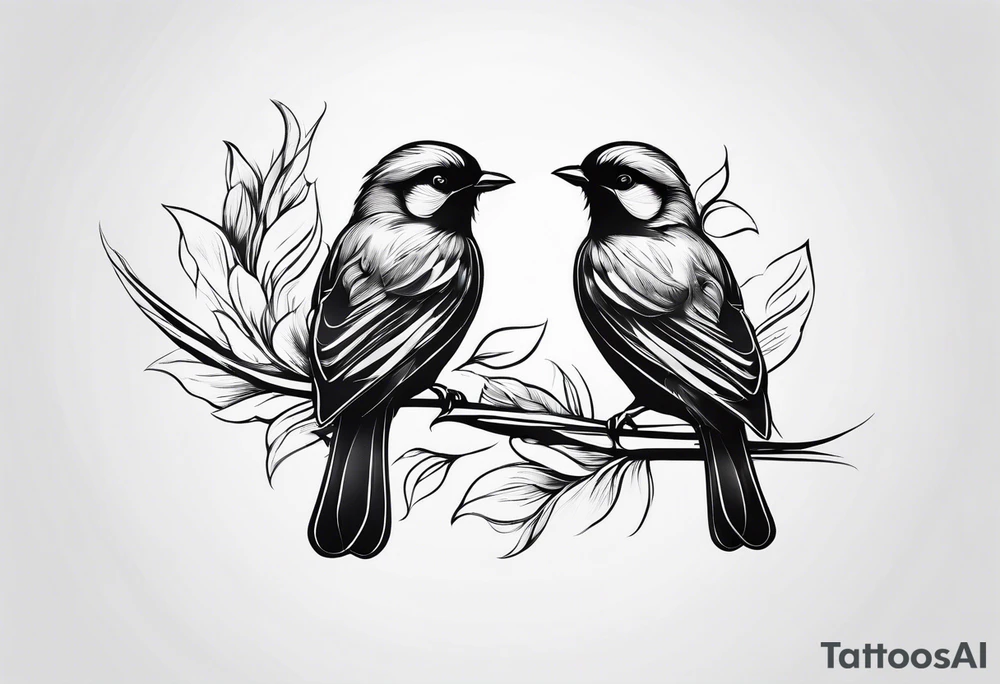 Small two birds fine line tattoo idea