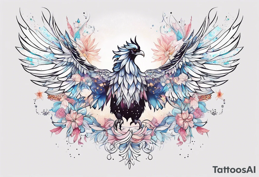 Constellation, animal phoenix , snow , géométric , flower tattoo idea