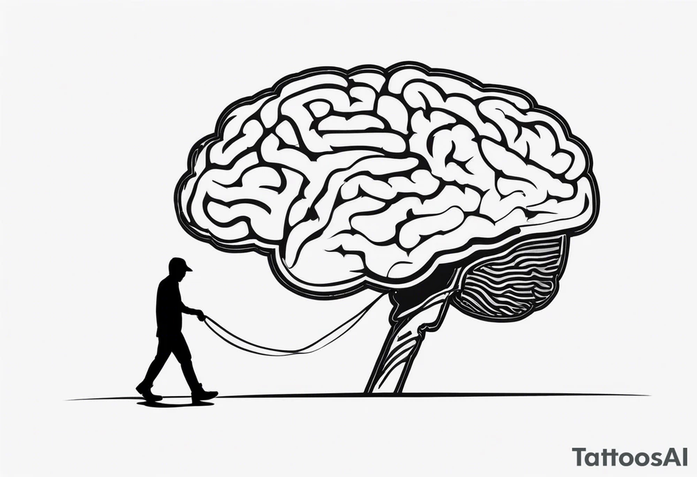 Human walking brain on a leash tattoo idea
