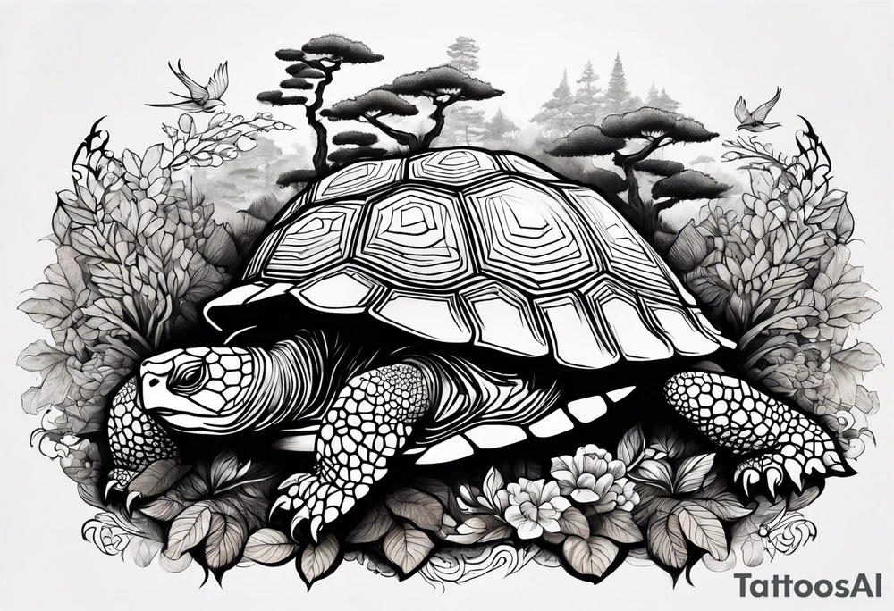 Tortoise forest tattoo idea