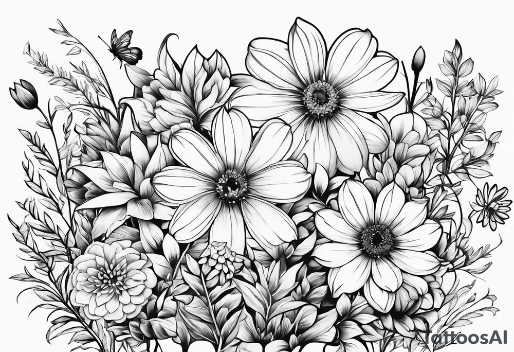 Wildflowers, smaller, vertical tattoo idea