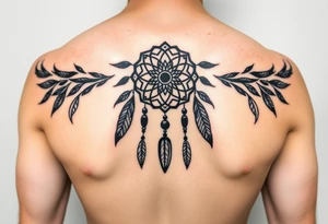 native dreamcatcher with flowing feathers and sacred beads tattoo idea