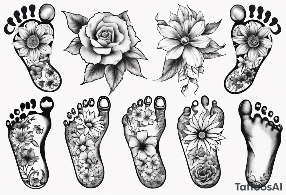 Baby Feet Made Of Flowers tattoo idea