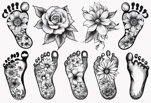 Baby Feet Made Of Flowers tattoo idea