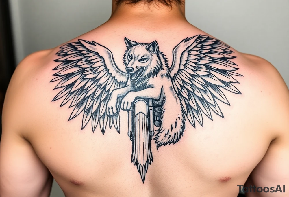 guardian angel wolf on a motorcycle tattoo idea
