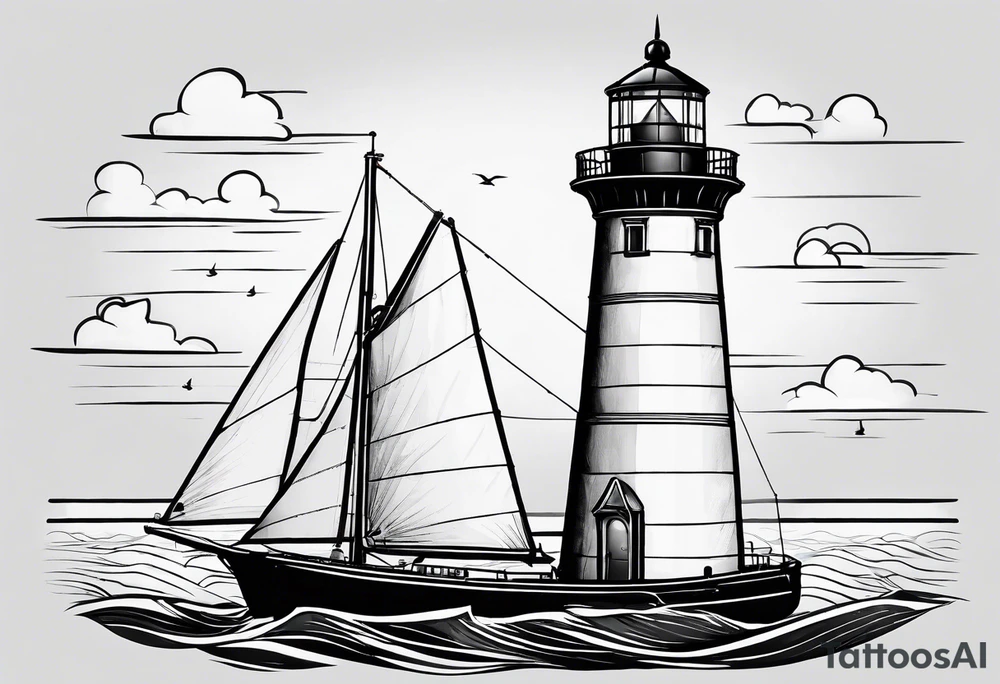maritime lighthouse in a front view sailboat serving as a mast for a sail. tattoo idea maritime lighthouse in a front view sailboat serving as a mast for a sail. tattoo idea