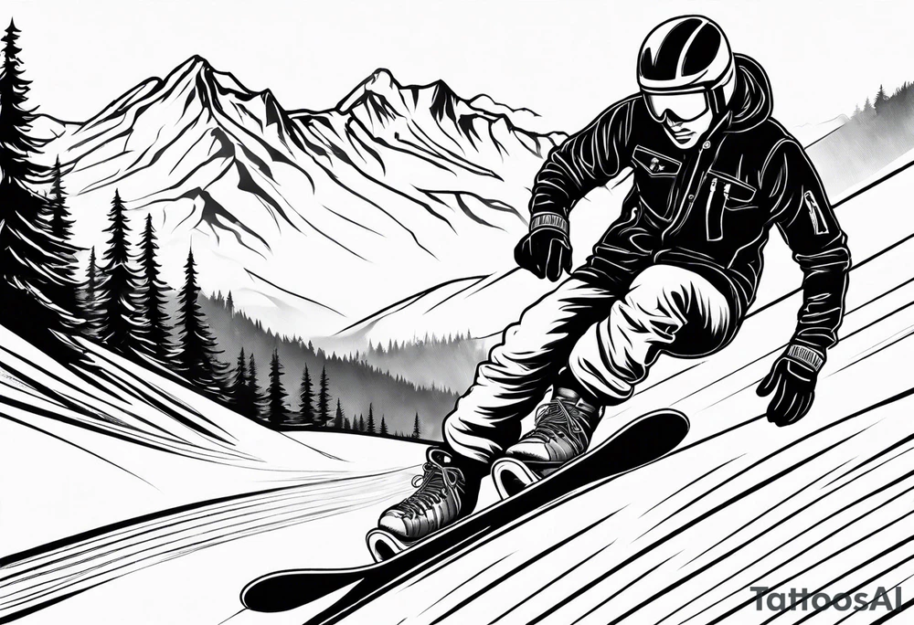 Fine line tattoo that depicts snowboarding tattoo idea
