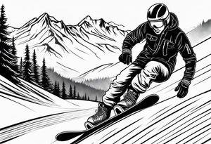 Fine line tattoo that depicts snowboarding tattoo idea
