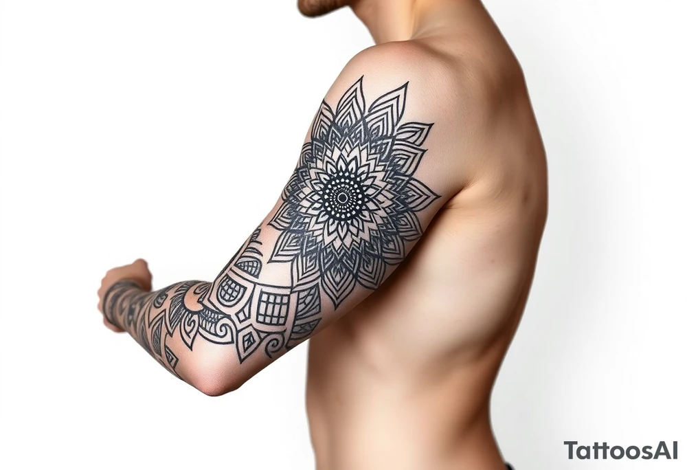bold line ornamentaali mandala vegvisir tattoo idea