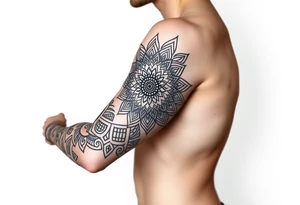 bold line ornamentaali mandala vegvisir tattoo idea