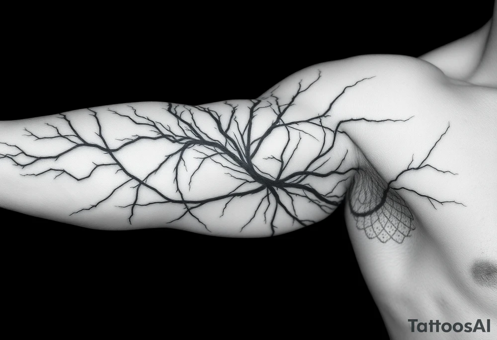 Lines that run/scattered across the veins, creating almost wound-like feel and is abstract linear. Almost paintbrush effects too. But not too many lines. tattoo idea