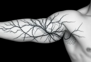 Lines that run/scattered across the veins, creating almost wound-like feel and is abstract linear. Almost paintbrush effects too. But not too many lines. tattoo idea