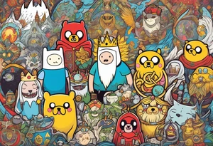 Full sleeve with adventure Time Characters, Finn, Jake, Lich King, Billy tattoo idea