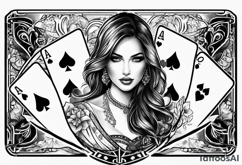 woman one hand holding poker cards tattoo idea