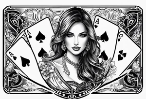 woman one hand holding poker cards tattoo idea