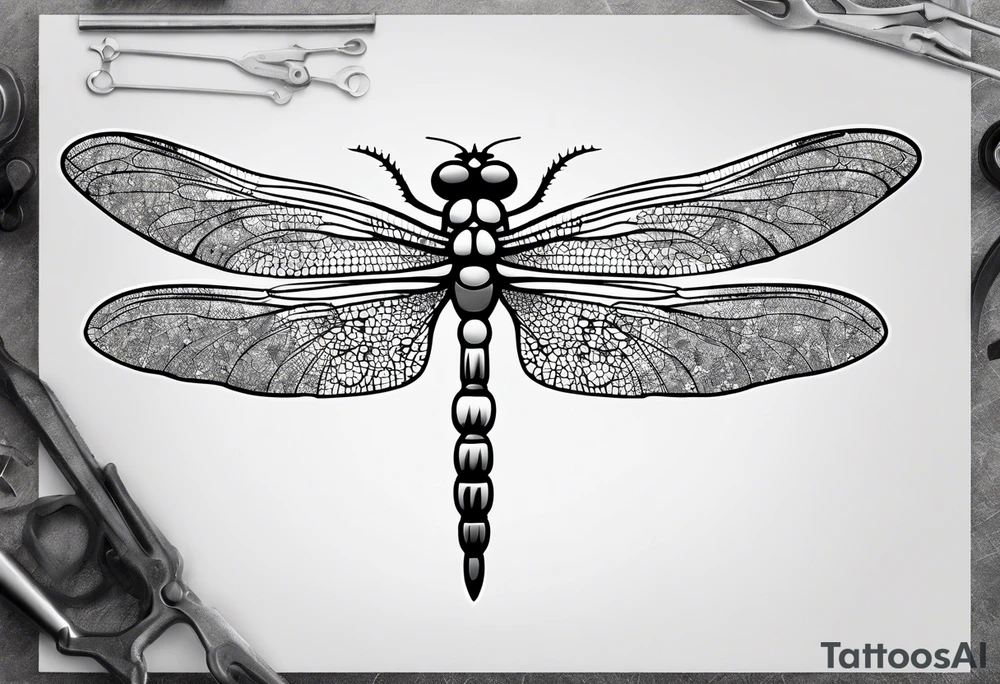 Dragonfly with a body made of a wrench tattoo idea