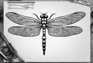 Dragonfly with a body made of a wrench tattoo idea