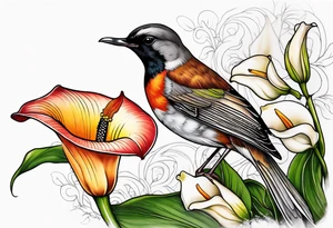 Robin with calla lily tattoo idea