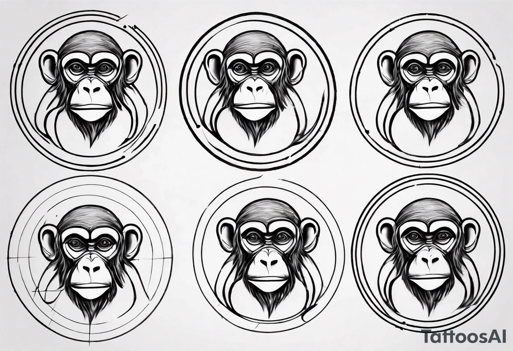 Create an abstract monkey outline in a small disconnected circle tattoo idea