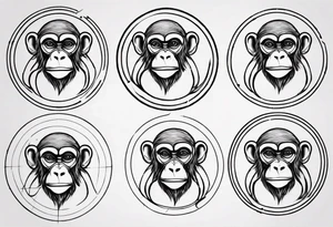 Create an abstract monkey outline in a small disconnected circle tattoo idea
