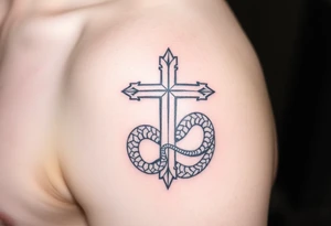 The cross impales the snake tattoo idea