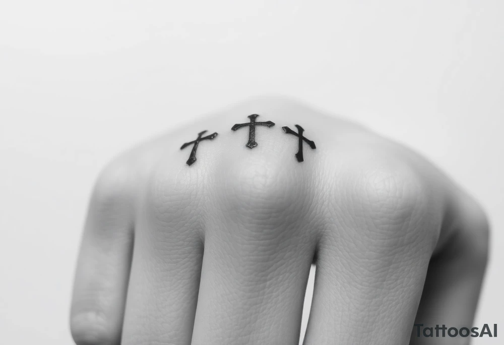 3 simple cross side by side on top of the 4th finger. elegant, simple.
Use simple t that are simple lines, like a micro tattoo. no complicated designs or lines

only finger tattoo, on a single finger.
do not show other body parts tattoo idea