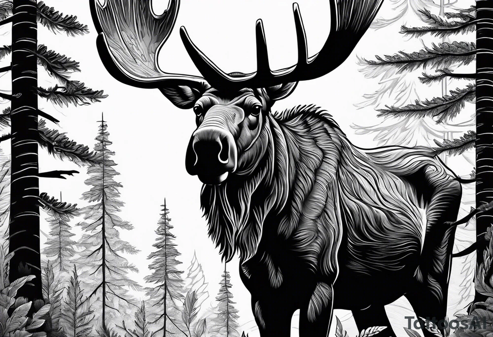 a psychedelic moose in the forest tattoo idea