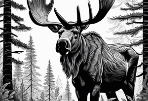 a psychedelic moose in the forest tattoo idea