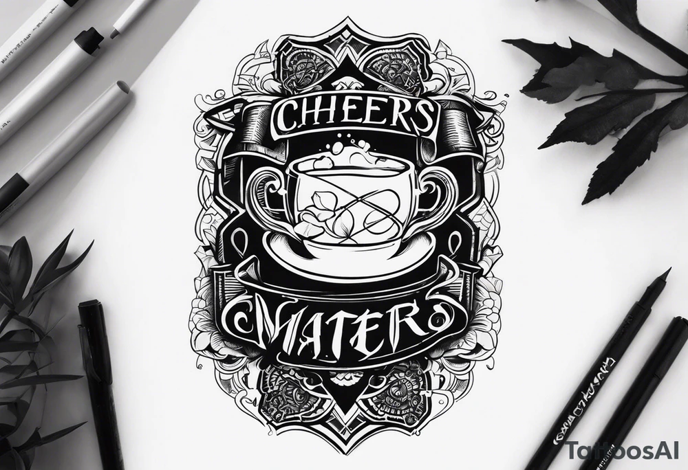 Cheers Mate text, armband +Cancer Ribbon tattoo idea