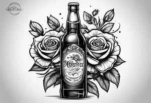 A bottle of beer and a stalk of rose in the bucket tattoo idea