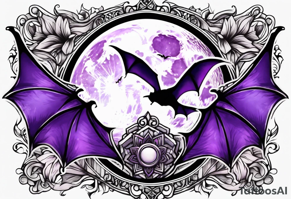 Purple bats and moon tattoo idea