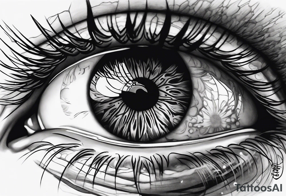 Eye ball up close with dead people in the reflection tattoo idea