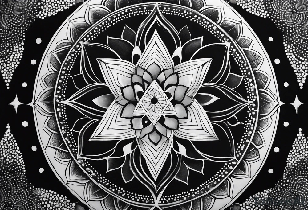 anahata, merkaba, mandala, geometric, cosmic tattoo idea