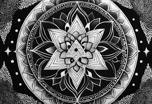 anahata, merkaba, mandala, geometric, cosmic tattoo idea