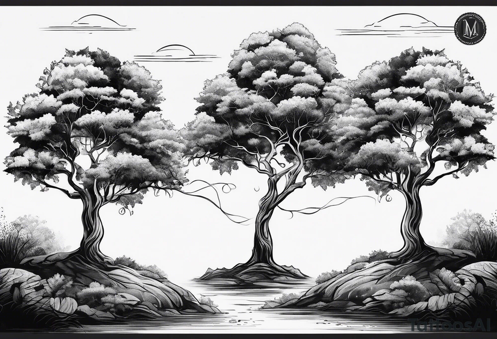Three dainty trees tattoo idea