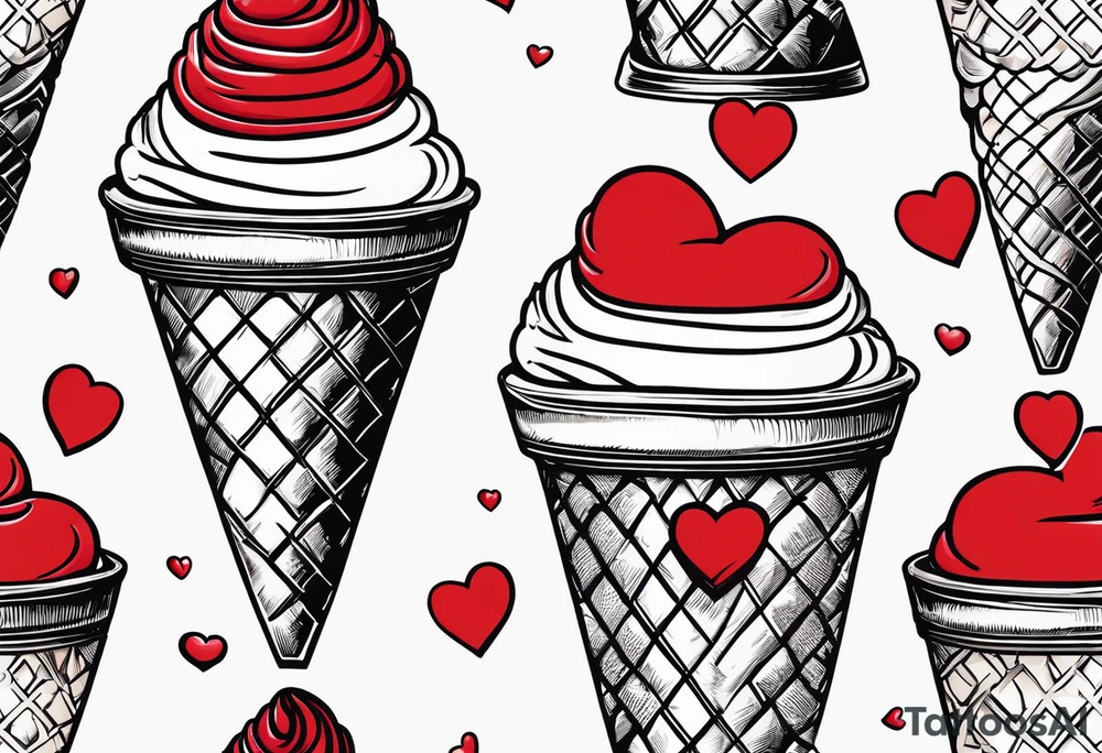 small ice cream cone with small red heart on it somewhere while representing Paris tattoo idea