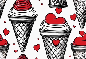 small ice cream cone with small red heart on it somewhere while representing Paris tattoo idea