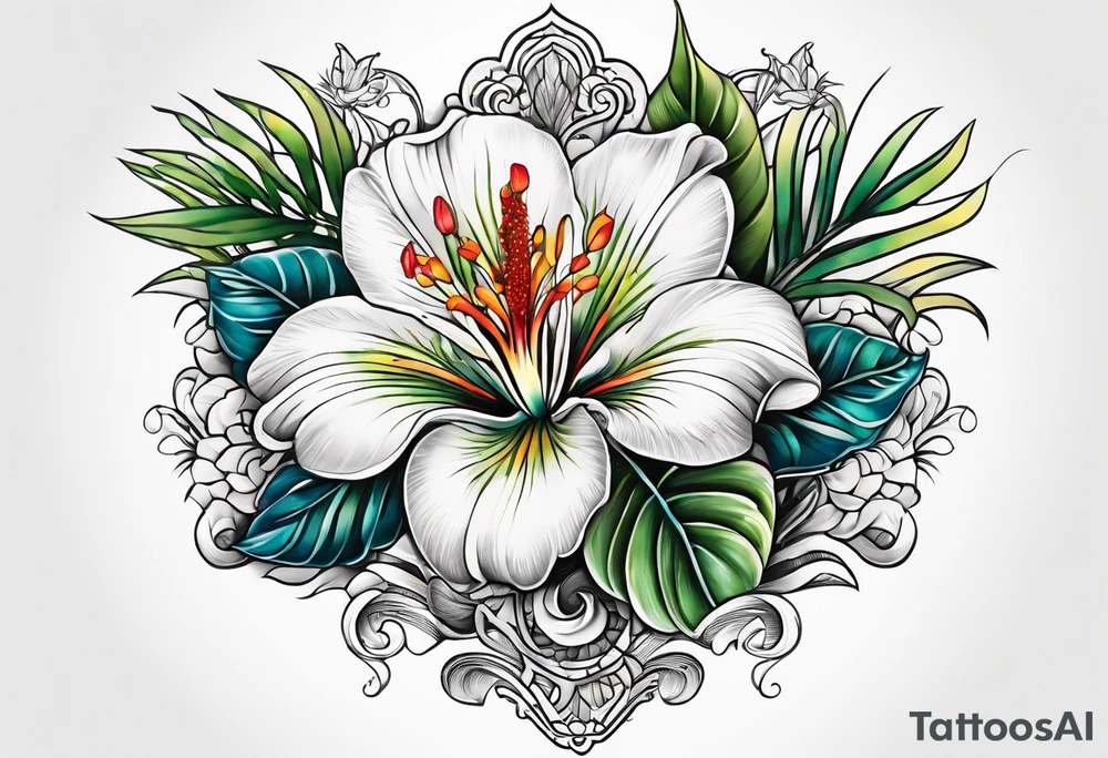 sea, flower, palm, animal tattoo idea