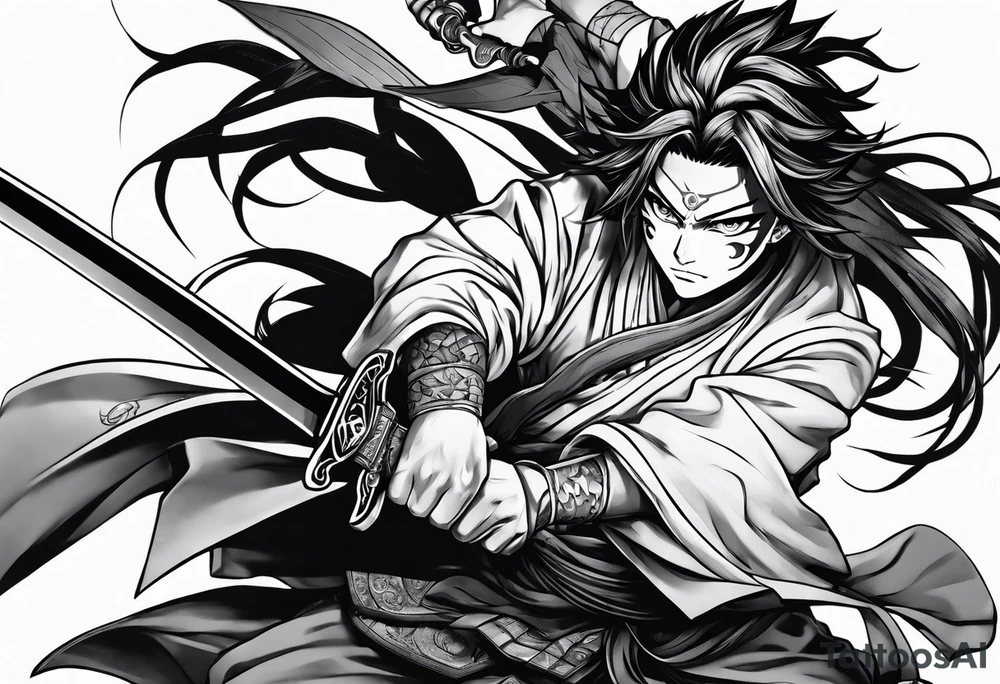 Demon slayer anime gyutaro fighting tattoo idea