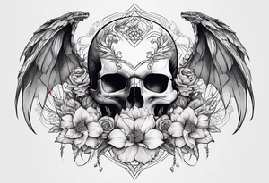 Skull dragon wings with flowers, back tattoo tattoo idea