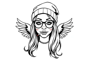 beautiful long hair pin up Clown face Girl payasa  thug beanie eyeglasses  angelic wings smoking a cigarette tattoo idea