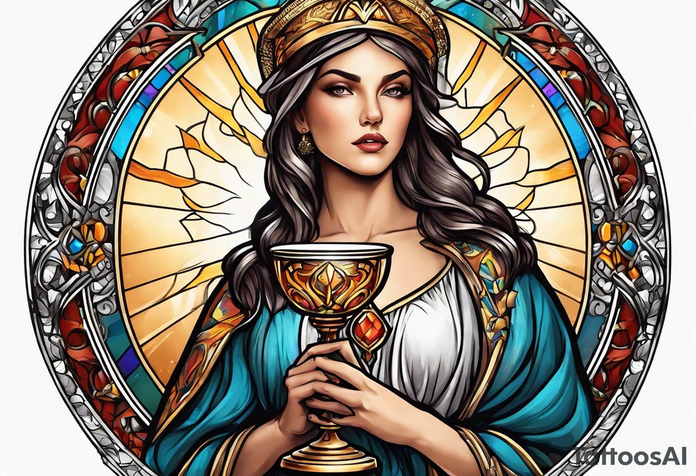 Female saint  holding a chalice tattoo idea