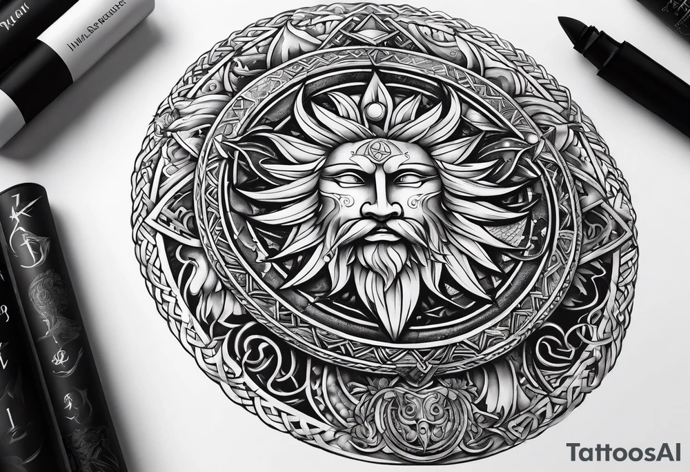 viking moon and sun tattoo idea
