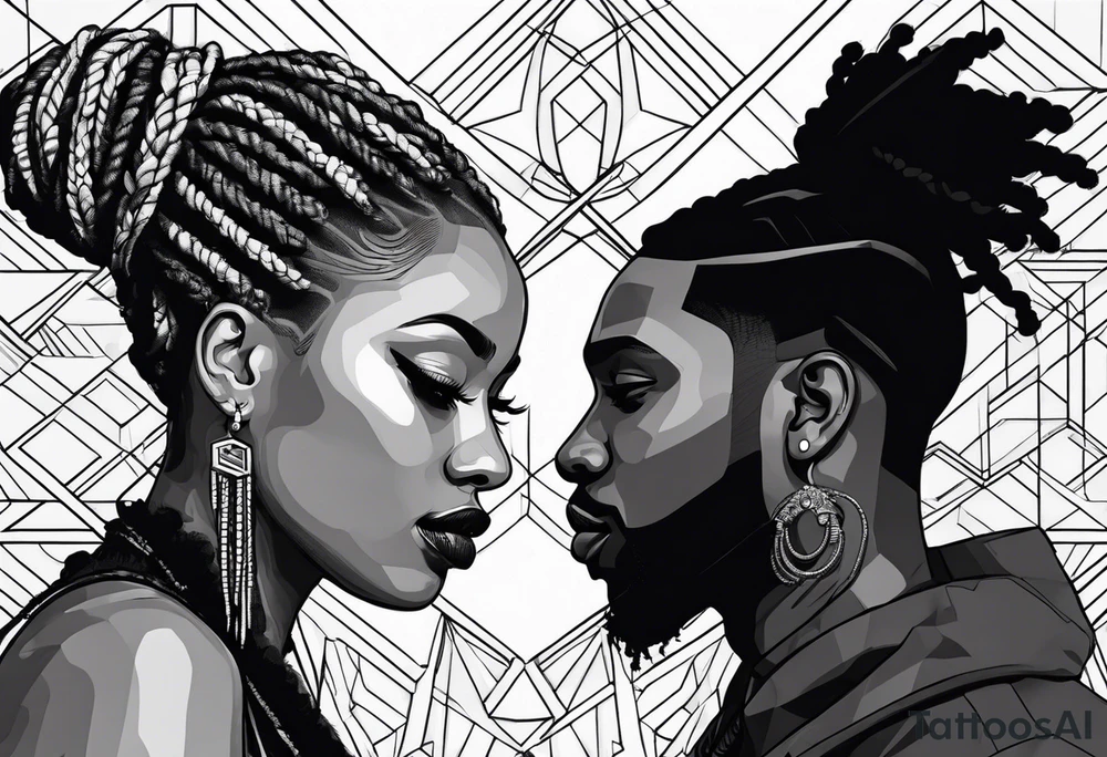 Black man with dreads  and women together tattoo idea