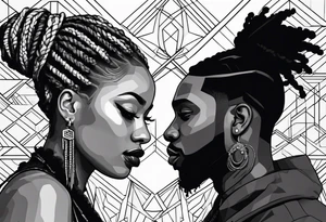 Black man with dreads  and women together tattoo idea