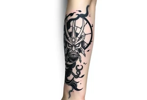 amaterasu and samurai arm sleeve tattoo idea