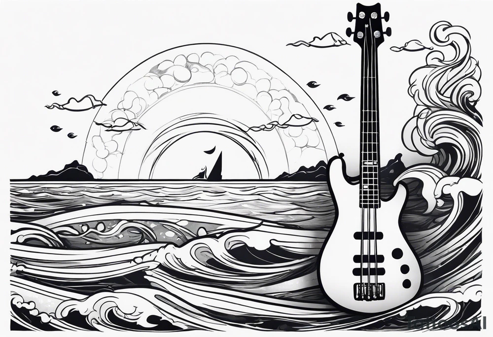 Bass guitar rising from the sea tattoo idea