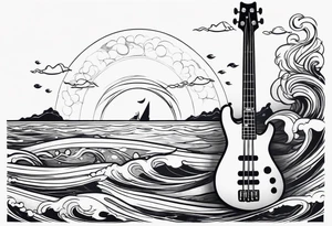 Bass guitar rising from the sea tattoo idea