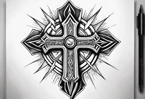 Cross with a lightning bolt forearm tattoo idea