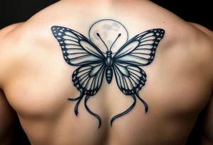 ethereal butterfly with flowing silk ribbons in moonlight tattoo idea